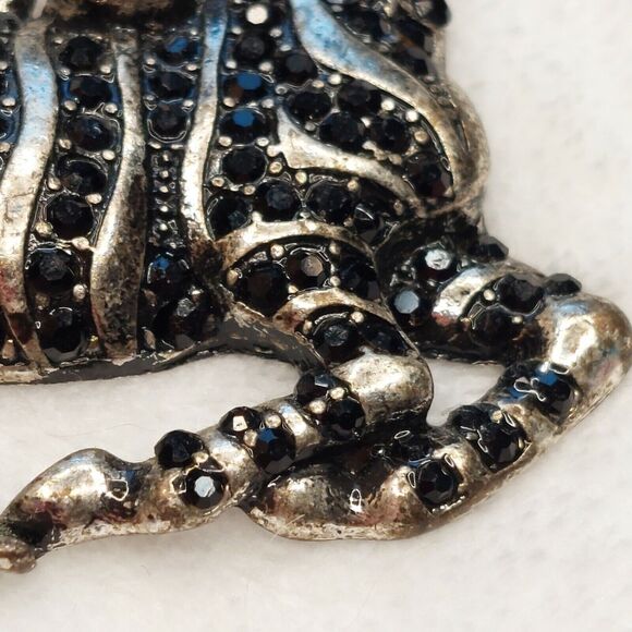 Vintage Zebra Charm Style Pendant Black Rhinestones In Silver Tone - Picture 4 of 8